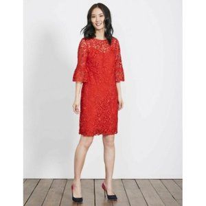 Boden Brittany Lace Shift Dress 8 Knee-Length Bell Sleeve Red